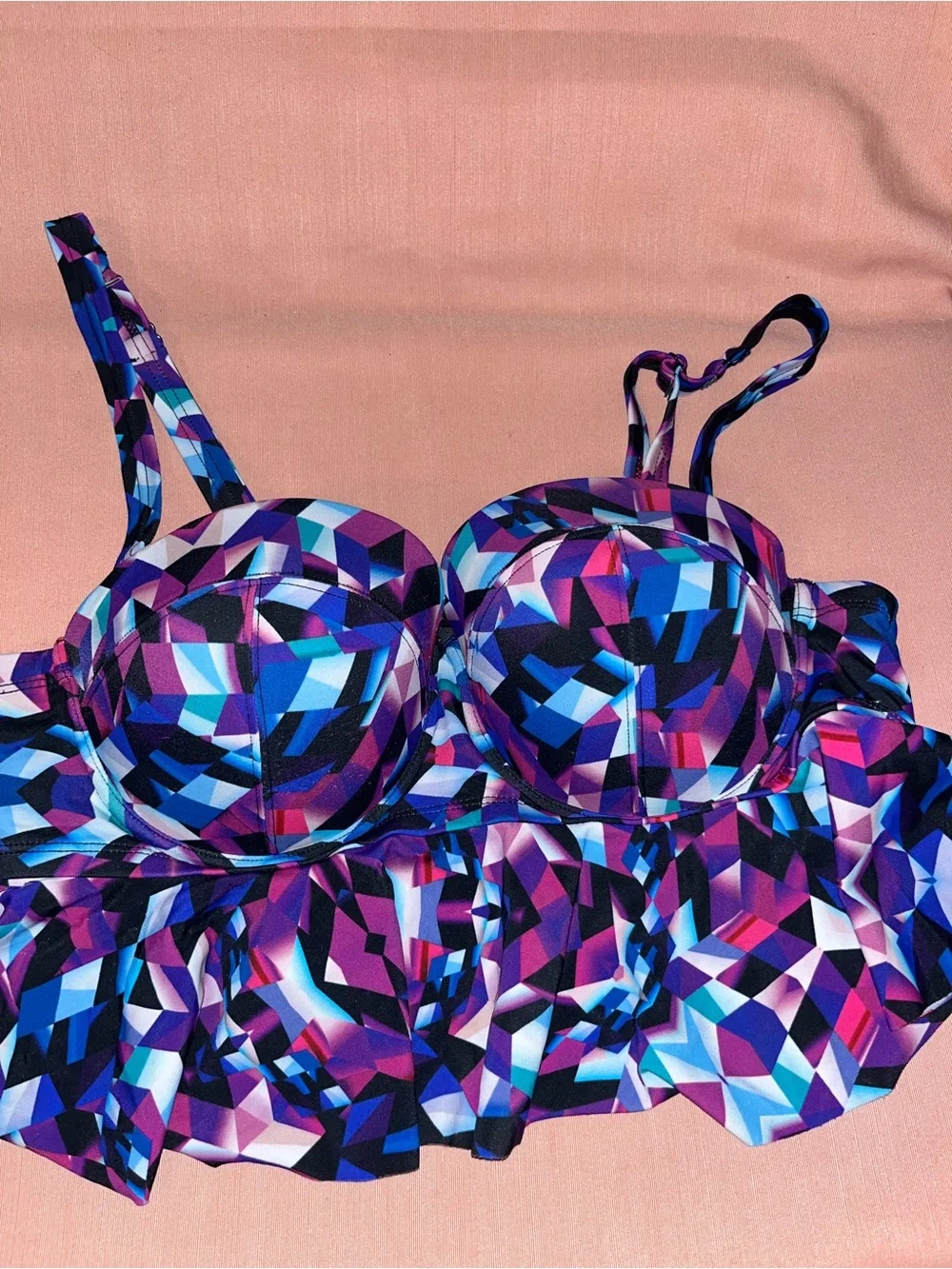 Torrid Geometric Print Longline Bikini Top - Purple Multi 00